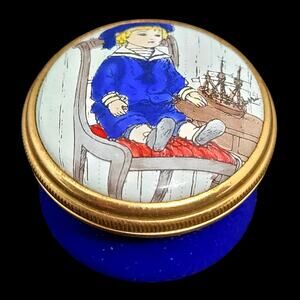 Vintage Halcyon Days Enamel Pill Box Little Sailor Stylish Mini Decor Accent